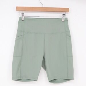 Downtown Motion Biker Shorts Womens M Sage Green High Rise Pockets Excellent
